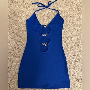 SHEIN Royal Blue Backless Dress with Gold Accents